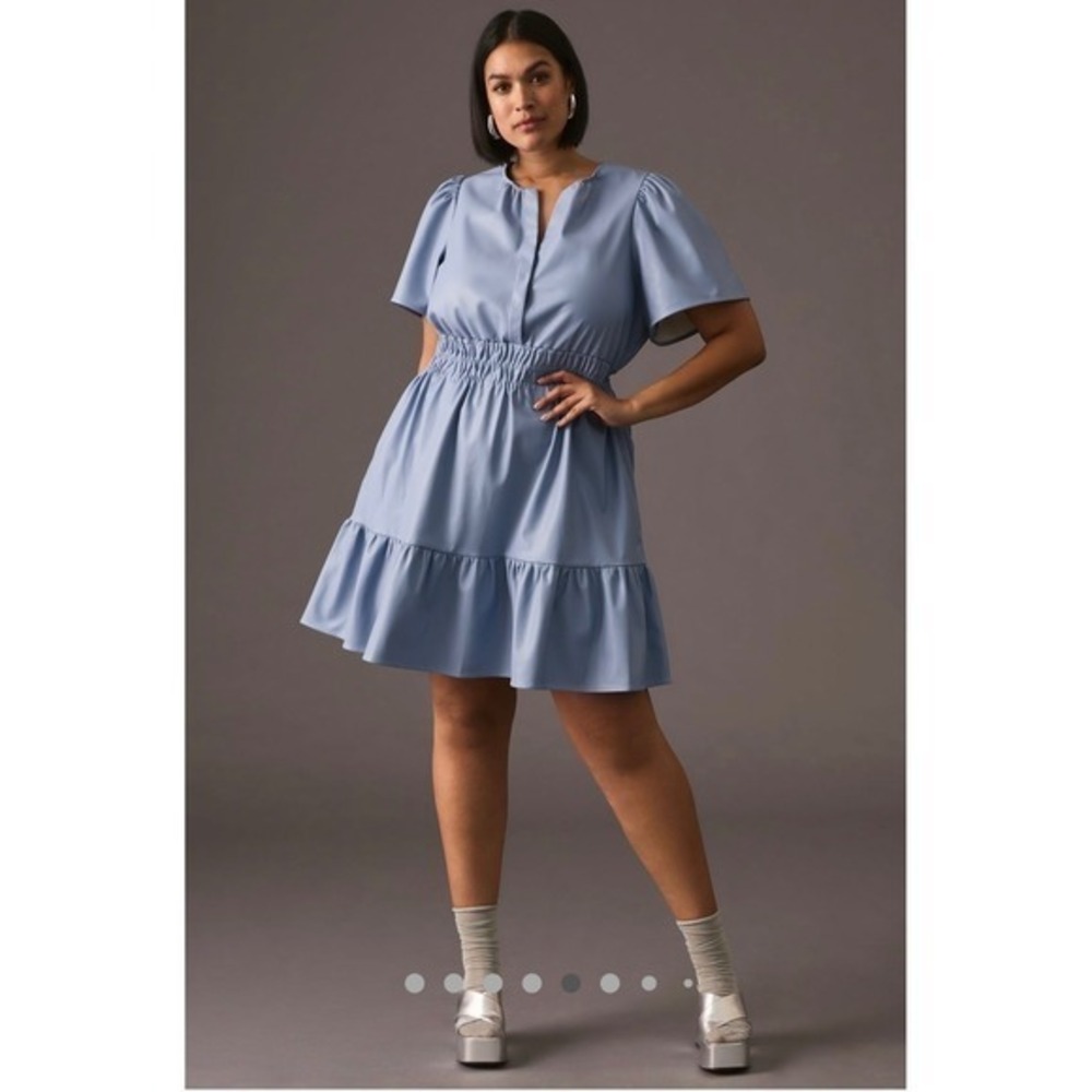 Anthropologie Blue Smocked Mini Dress Flutter Sleeve Cottagecore XLP NWT